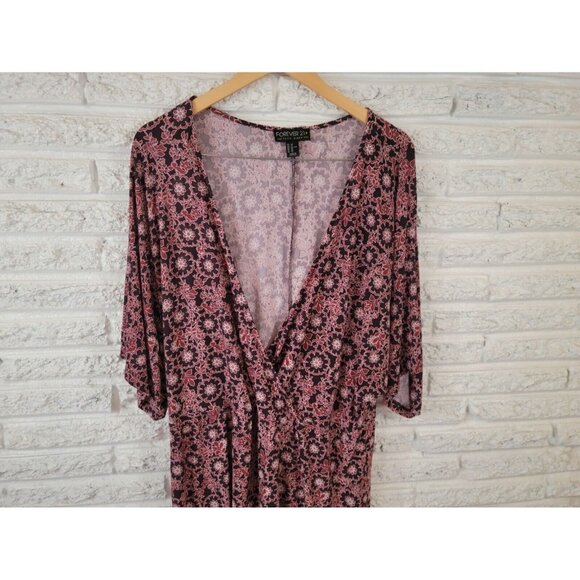 Forever 21 Womens Romper 2X Plus Short Sleeve Polyester Floral FLO268XE - Picture 2 of 10